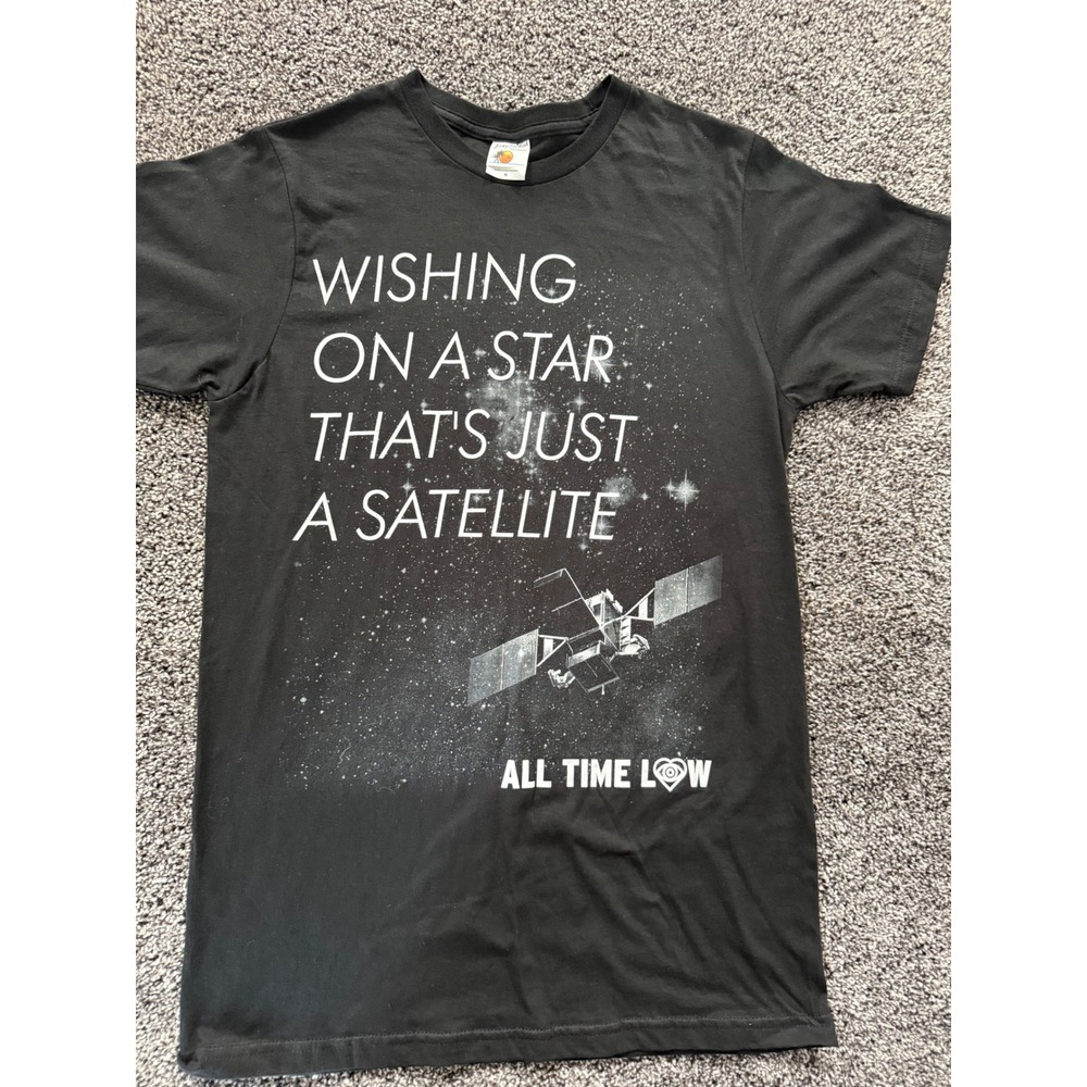 All Time Low Satellite Lyric Graphic T-Shirt Mens Medium Black Vintage Y2K Band
